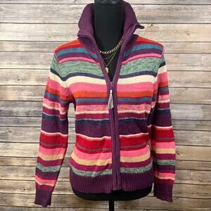Tiara Petites Vintage Multicolor Stripe Zip Up Knit Sweater Size Petite Medium